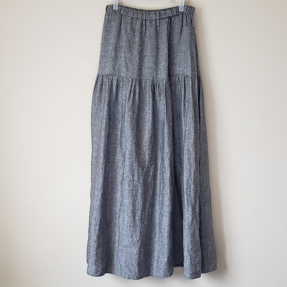 Extra Long Linen Maxi Skirt Gray Large Elastic Waist Beautiful d96p Lithuania